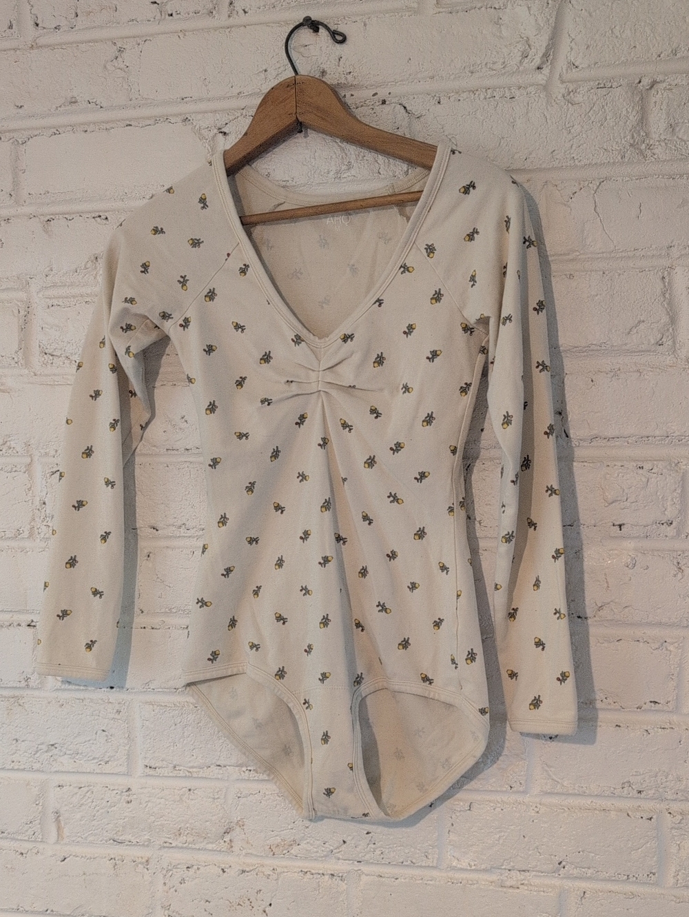 ARQ V-Neck Long Sleeve Cream Floral Bodysuit